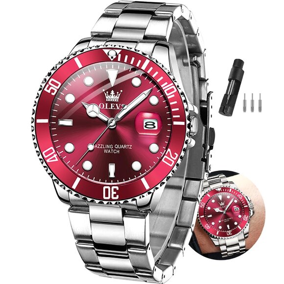 Men's Stainless Steel Dress Watch with Date Display and Luminous Hands